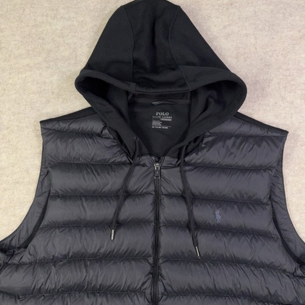Polo Ralph Lauren Hooded Hybrid Down Puffer Vest Mens 2XL Black Performance - Picture 2 of 16